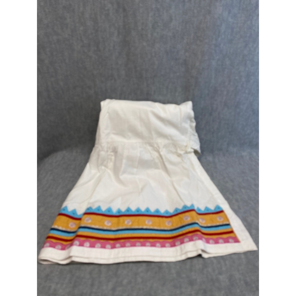 Garnet Hill Twin Bed Skirt White Cotton Colorful Embroidered Boho‎ Style